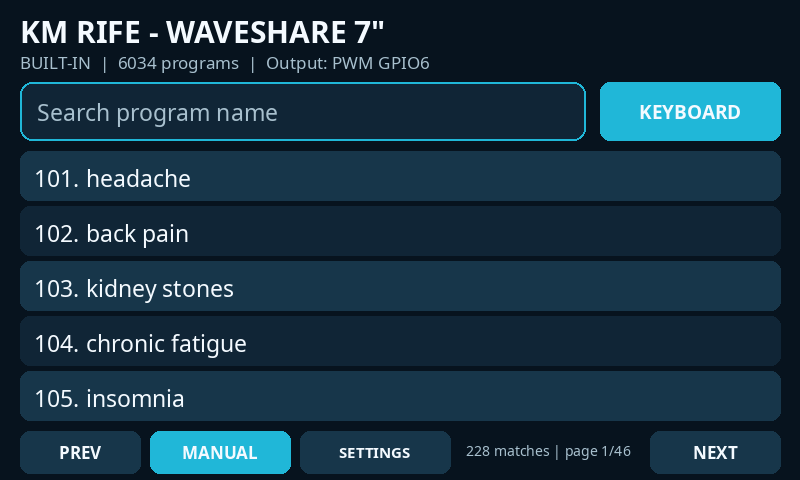 Waveshare RIFE translated program search screen